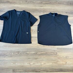 Figs Womens Rafaela Boxy Fit & Casma Classic V-Neck‎ Scrub Tops Black 2XL Shirt